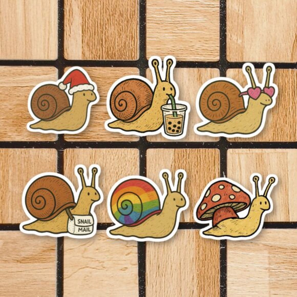 Cute Snail Vinyl Sticker Pack of 6 Stickers - Cute 3" Die Cut Sticker Set - Picture 1 of 4